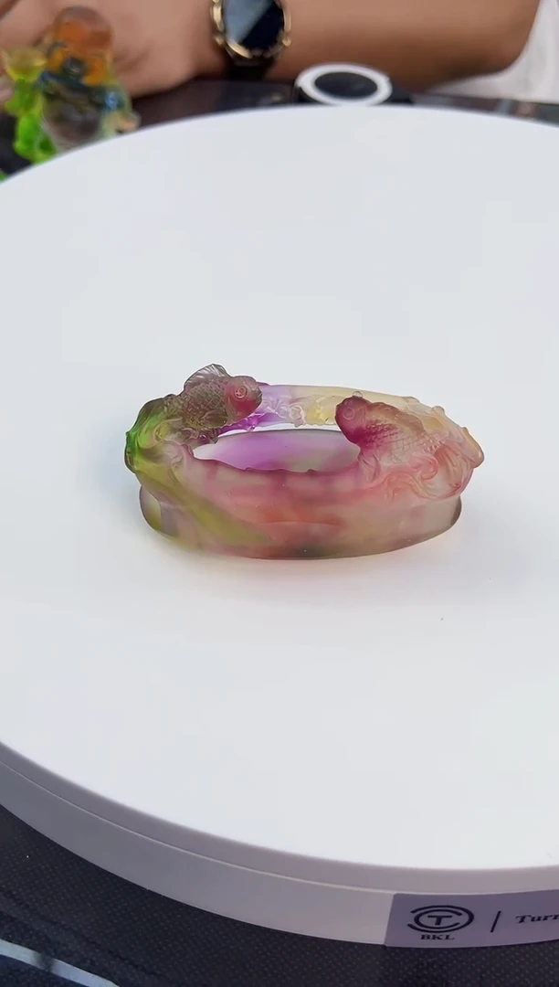 琉璃手工艺品古法琉璃10cm双鱼名片夹摆件