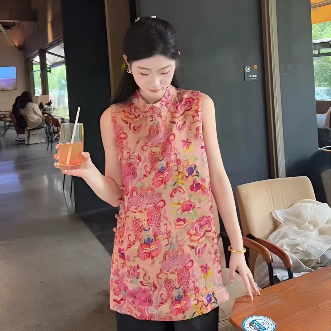 8675#夏季新款显瘦时尚新中式夏季中国风无袖提花气质马甲外套
