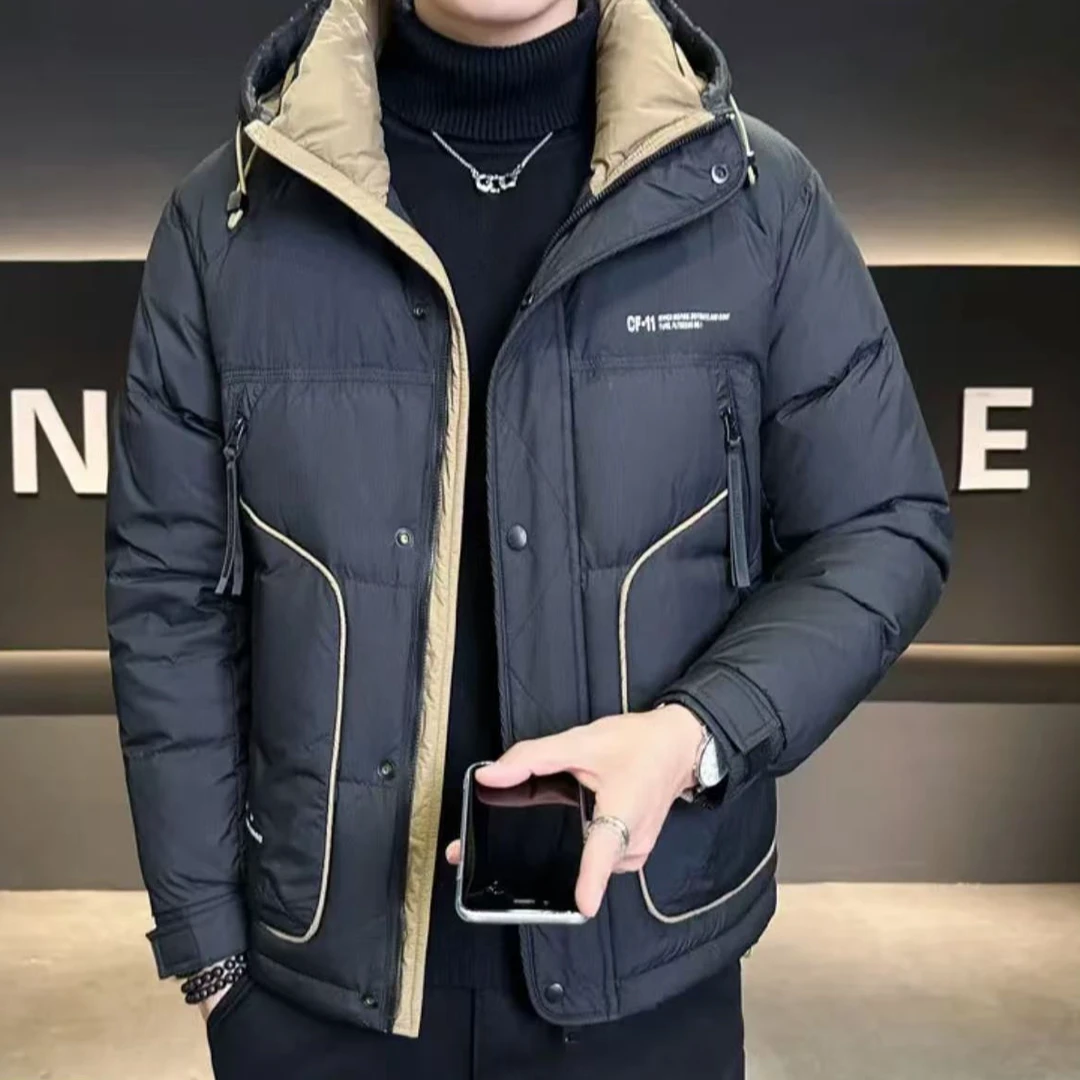 Y8829连帽羽绒外套男士短款冬季潮牌拼色时尚