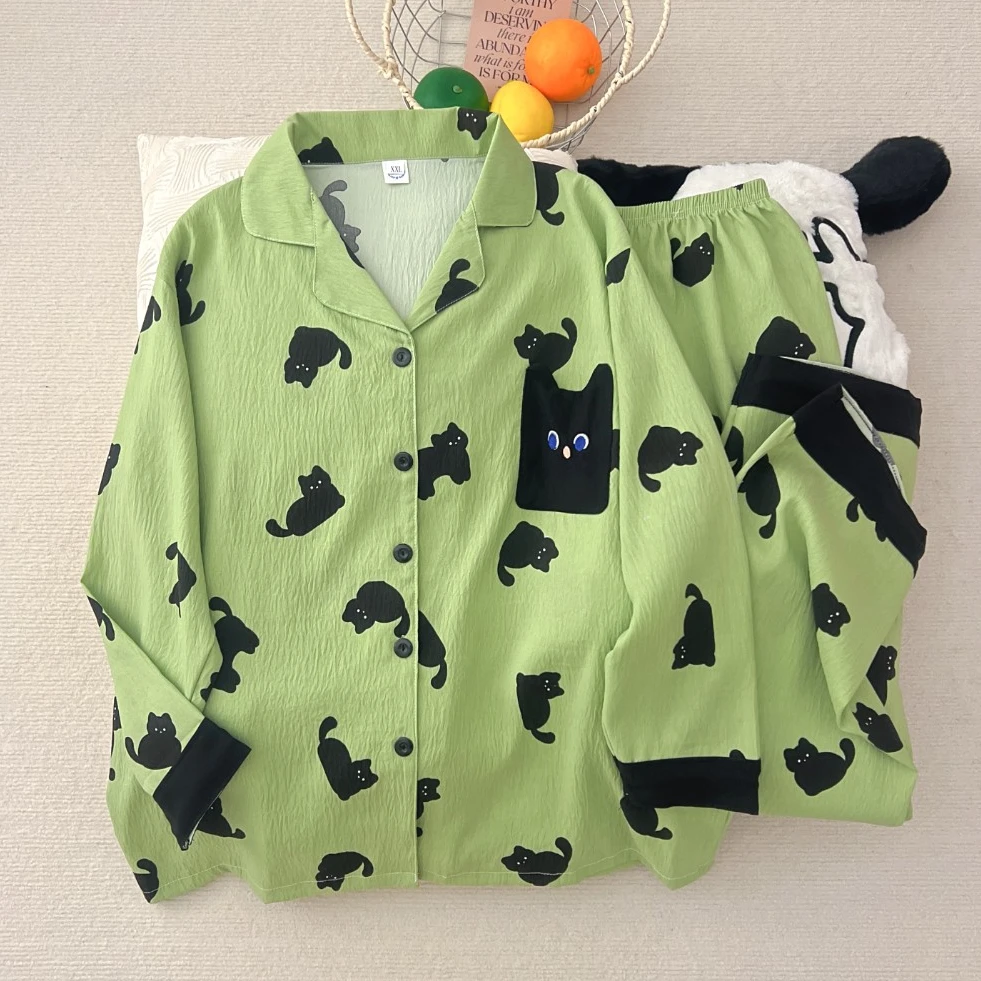 【长袖套装】大码250斤睡衣女长袖长裤套装卡通可外穿家居服春秋季