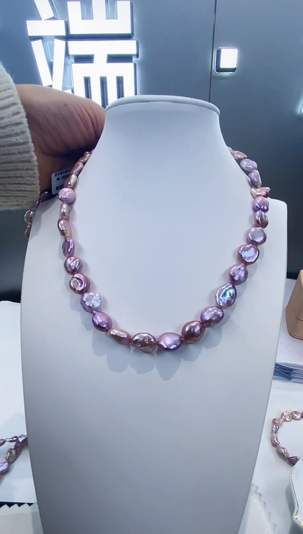 项链银S925镶嵌淡水珍珠Y淡水keshi项链紫罗兰
