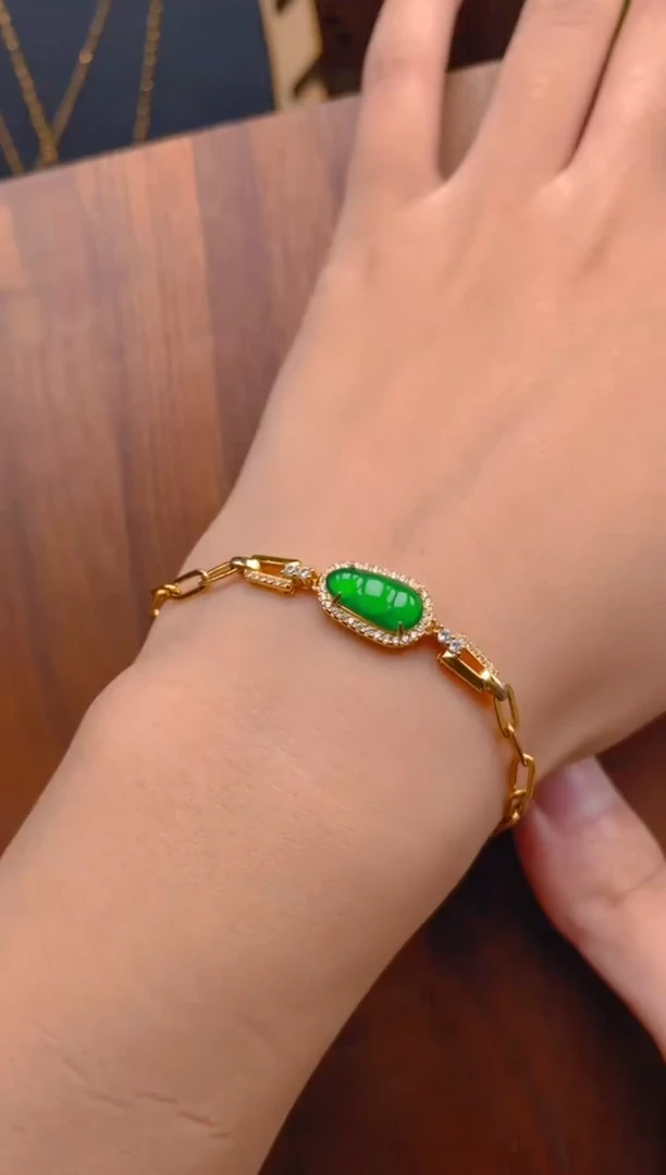 银S925镶嵌手链翡翠豆子手链