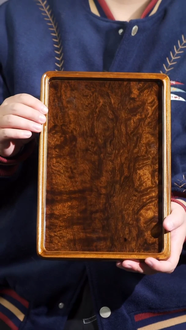 金丝楠828号阴沉满花纹大漆榫卯文承盘