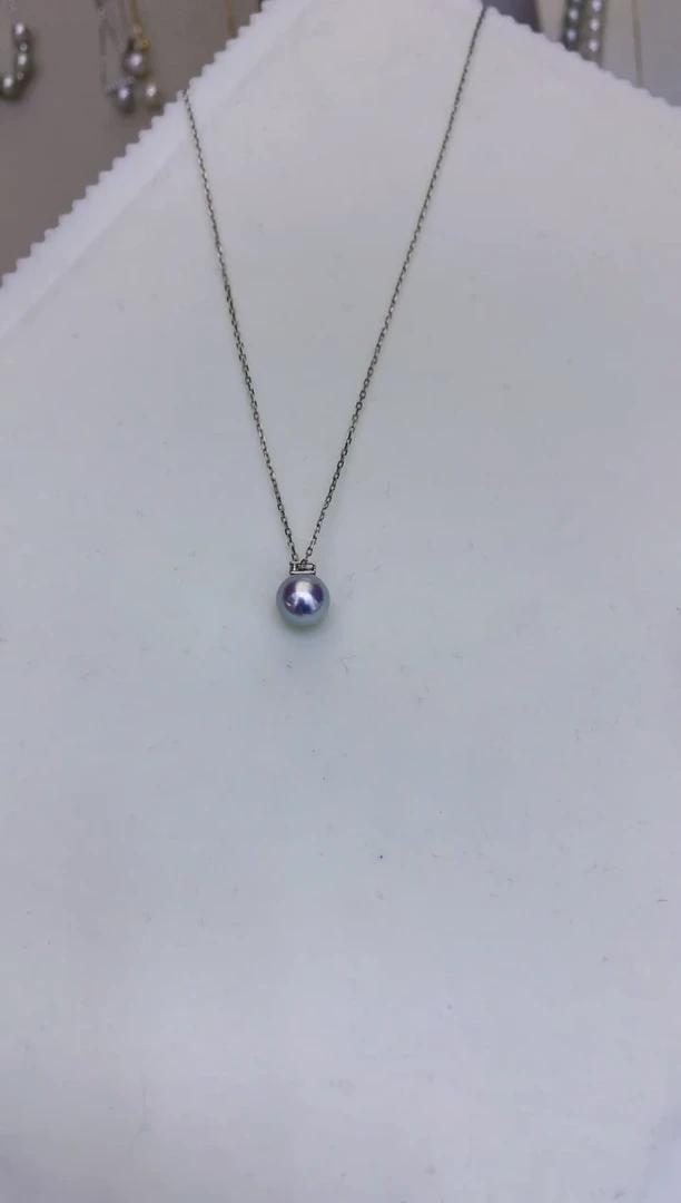 18K金镶嵌海水珍珠饰品8-9真多麻色王妃吊坠赠银链