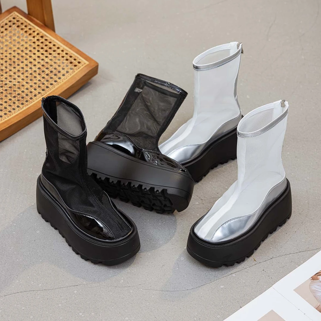 8CM增高小众设计小个子厚底网面靴瘦瘦靴凉蛇年夏季新款透气休闲