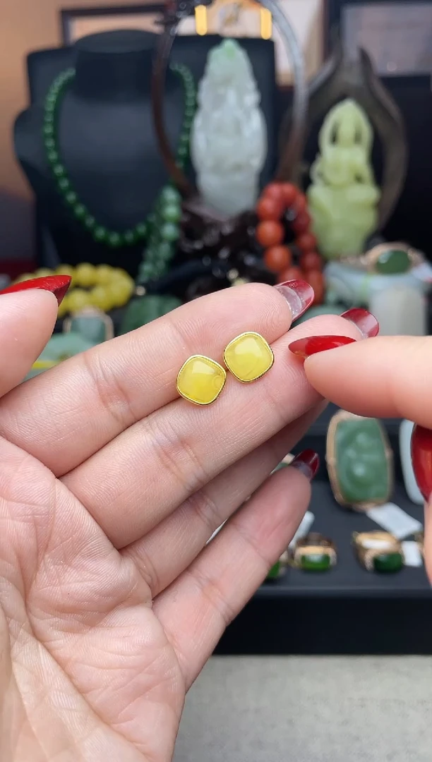 【闪购商品】琥珀耳饰银S925镶嵌耳饰