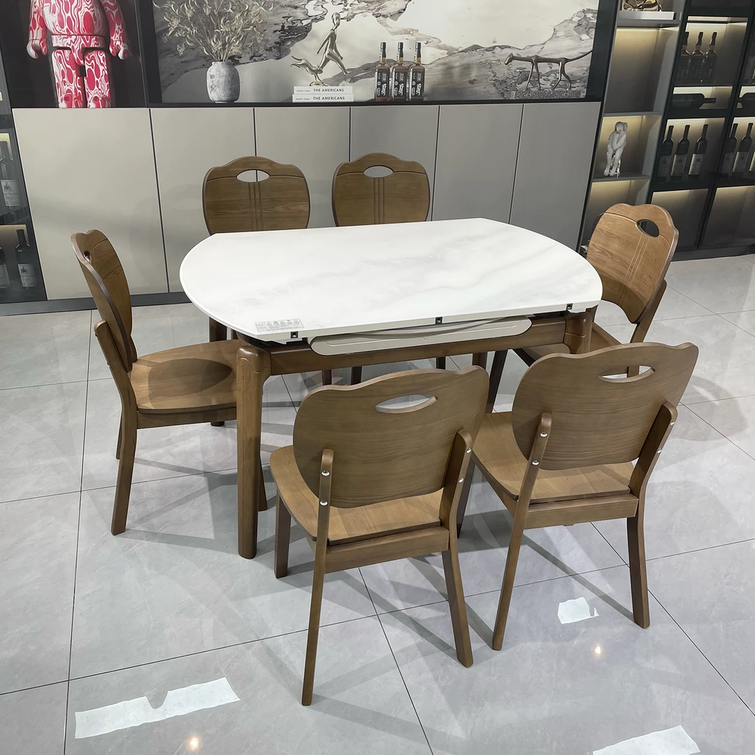 2025新款家用胡桃色餐桌北欧方圆可伸缩两用餐桌家用餐桌简约饭桌