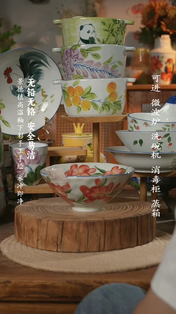 瓷 景德镇高温瓷釉下彩手绘陶瓷手捏6.5