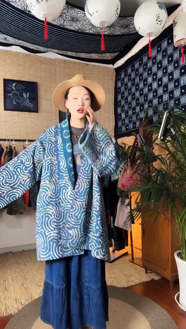 【闪购商品】设计师款蓝古布中长外套