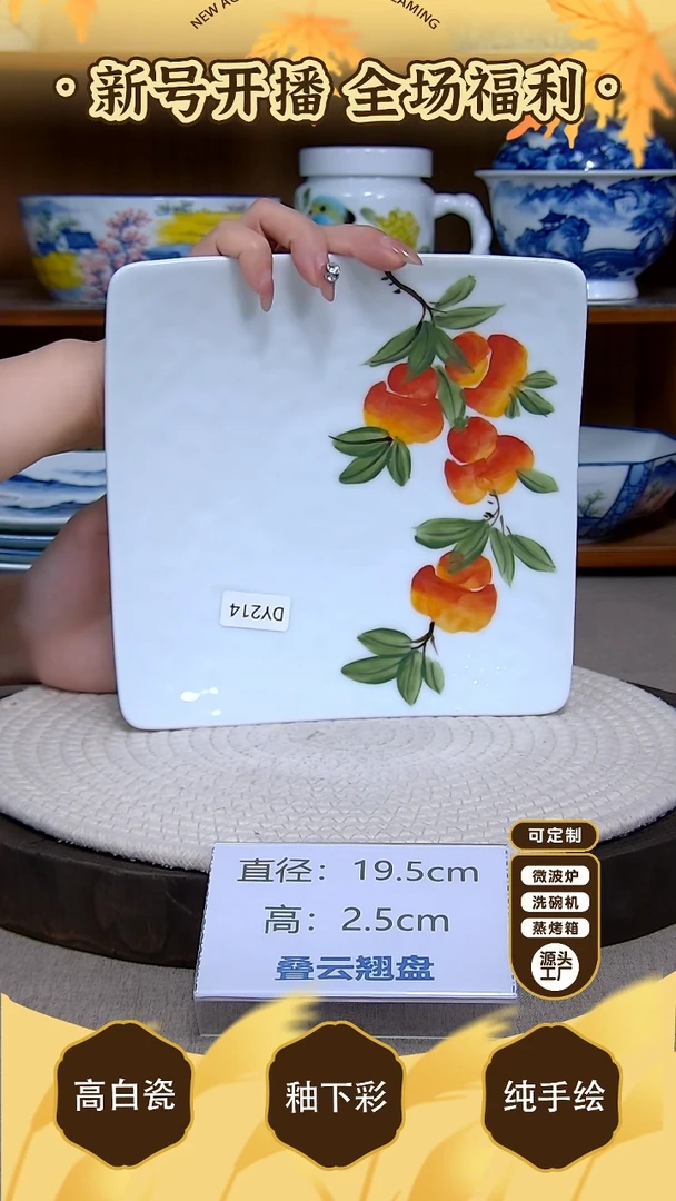 盘【陶源造】景德镇手绘釉下彩陶瓷餐具