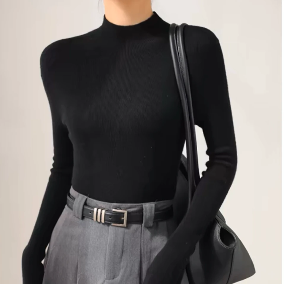 半高领-100%精纺美丽诺羊毛衫-可机洗