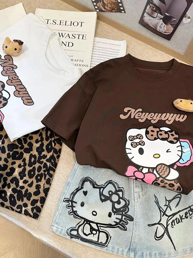 女.童夏季套装2025新款女宝宝卡通印花T恤可爱印花牛仔短裙两件套