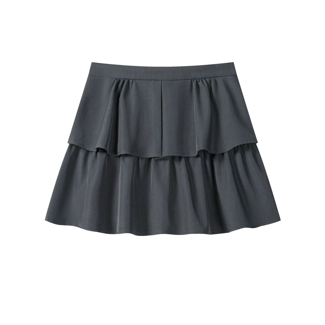 羊城故事家-灰色蛋糕半身裙2025新款小个子高腰a字短裙Y50752085