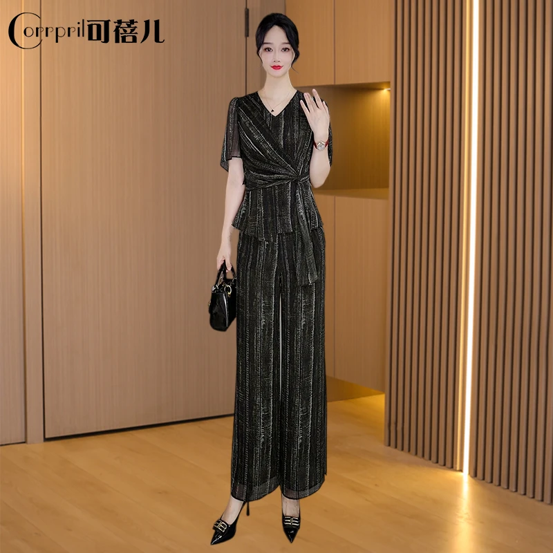 【可蓓儿】时尚休闲职业显瘦套装2025新款女夏洋气爆款气质两件套裤