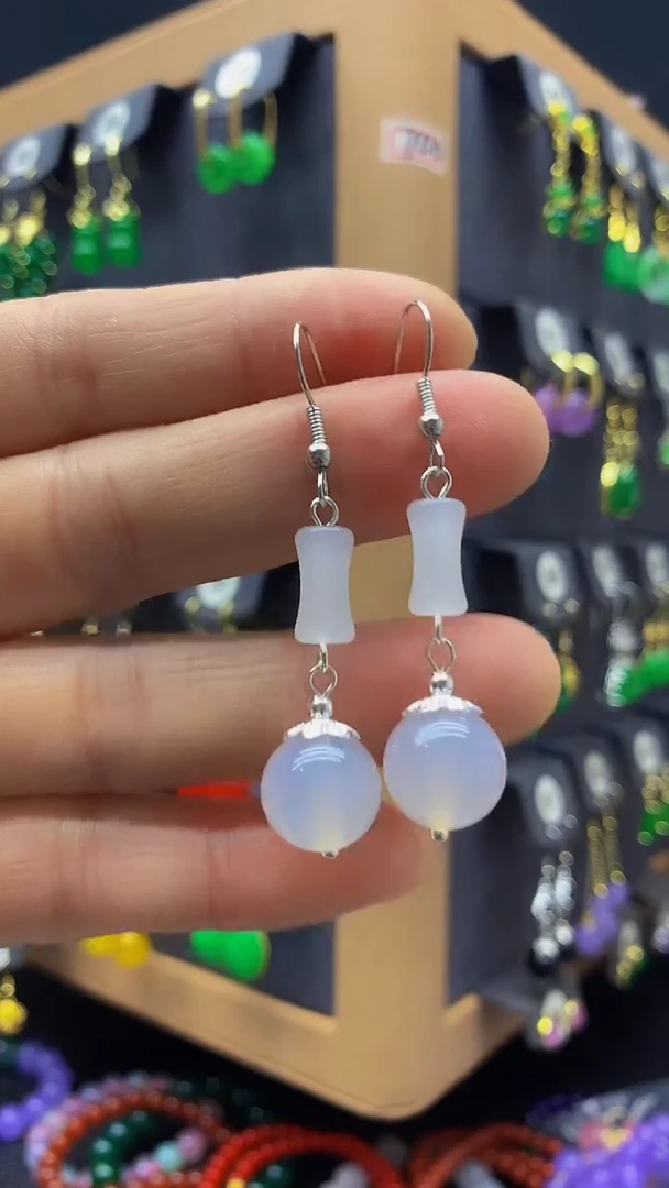 【闪购商品】玛瑙/玉髓耳环银S925镶嵌耳饰