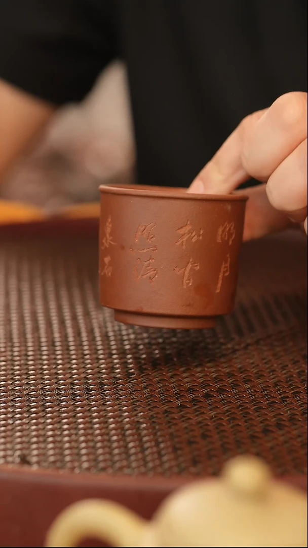 茶壶紫砂原矿手工紫砂杯子 雕刻随机