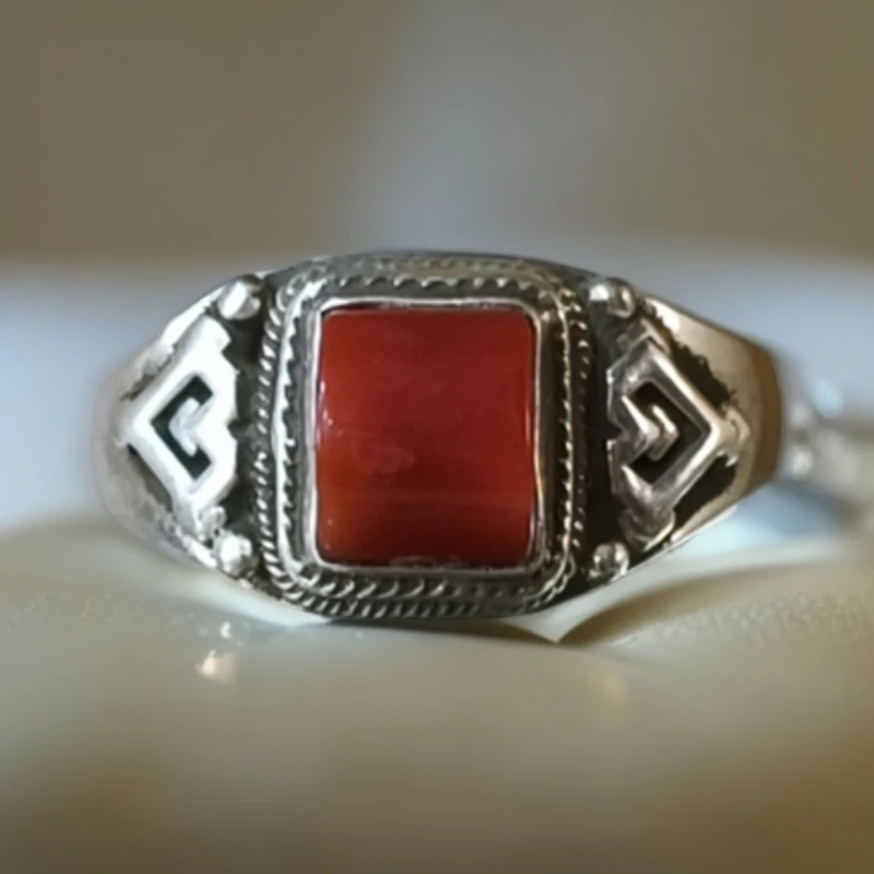 足银戒指 蒙古元素 原创设计 手工制作 老卡卡复古民族风镶嵌