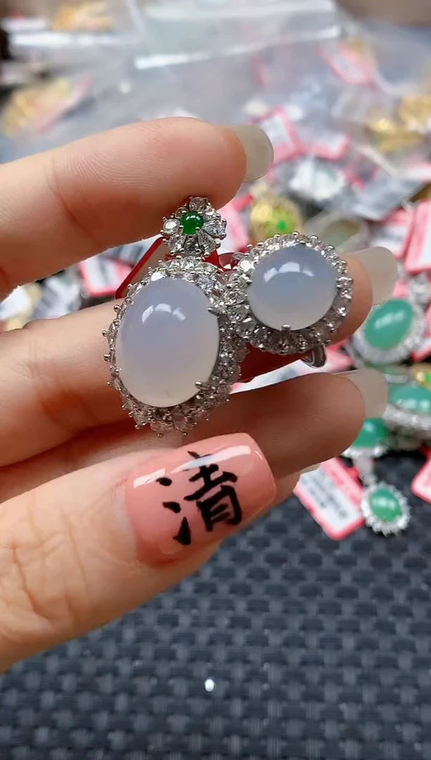 银S925镶嵌戒指翡翠天然A货缅甸翡翠