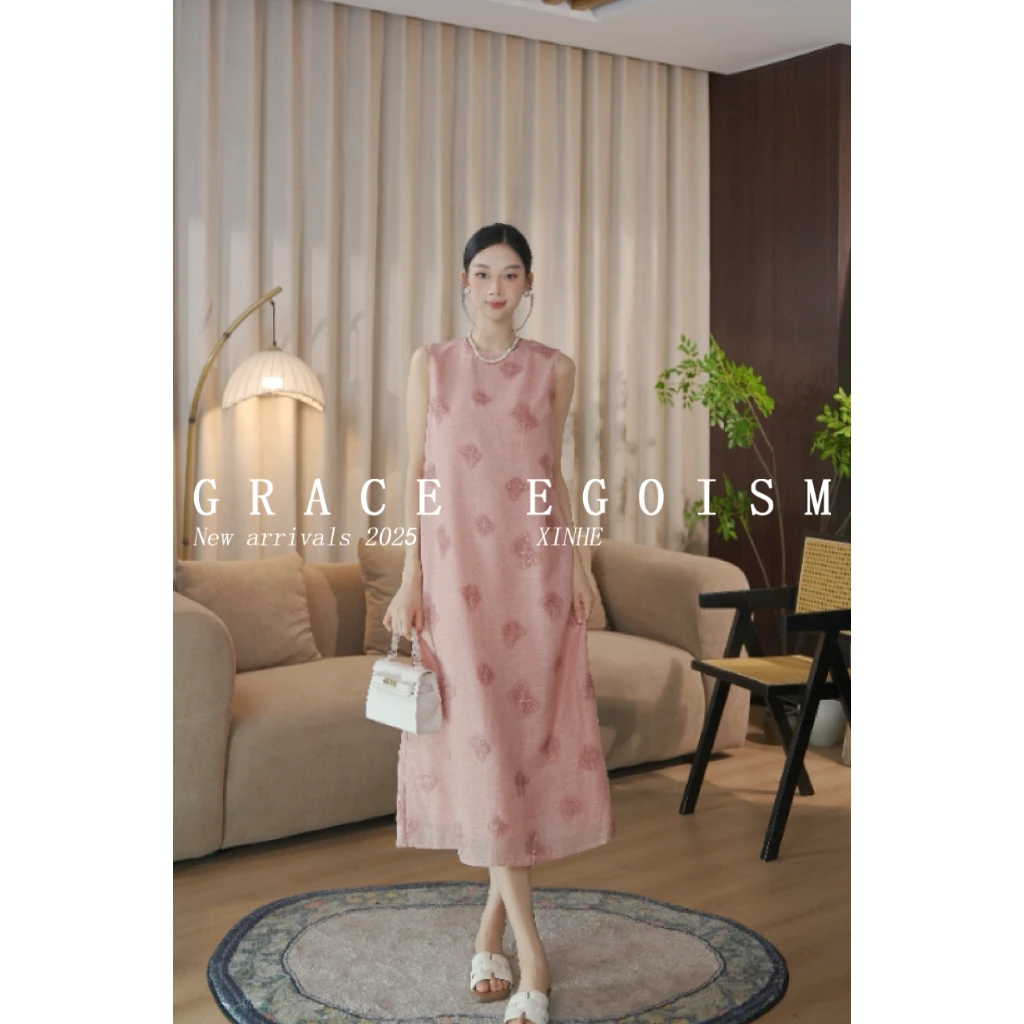 金禾【浮蝶语】夏款国风亚麻蝴蝶刺绣气质中式连衣裙3493