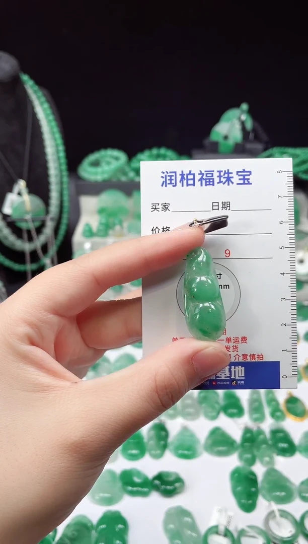 吊坠(赠链)未镶嵌石英质玉（非洲翠）福豆 2.33