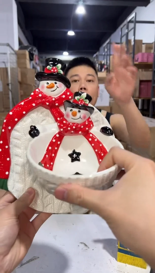 瓷片原盒雪人碗加特雷西原盒雪人盘子2件套