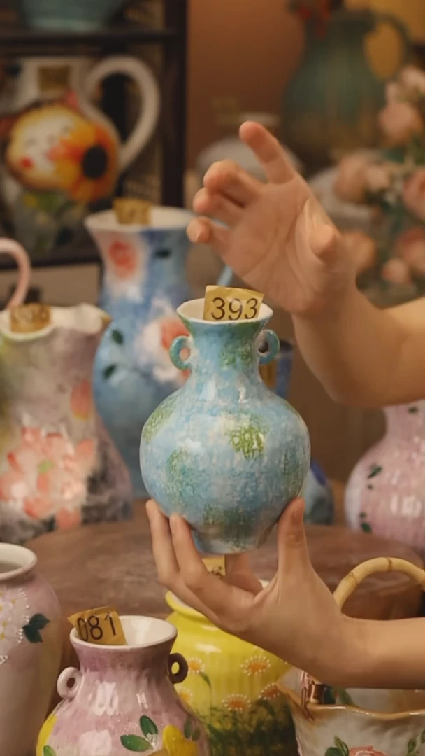 陶瓷393景德镇设计师手作花器摆件侘寂风