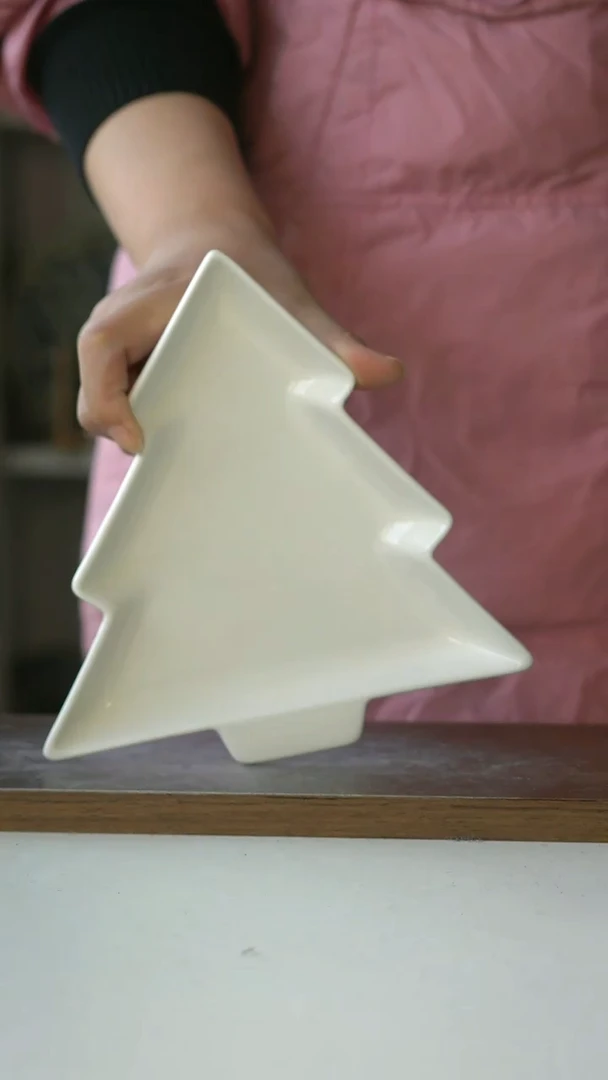 陶瓷微瑕极简白圣诞树点心盘18.5cm@4-2@
