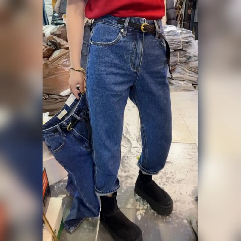 秋冬新款高腰弹力直筒烟管牛仔裤女梨形大码百搭显瘦九分法棍裤子