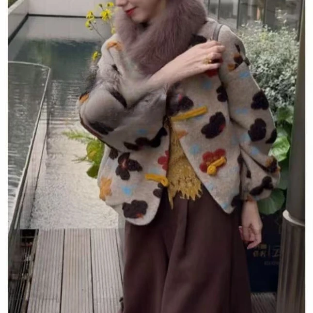 【现货】冬季高端手工毛钻原创定制复古加厚外套