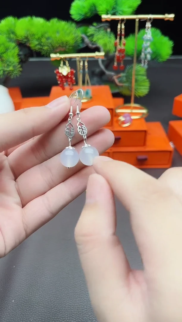 玛瑙/玉髓耳饰银S925镶嵌522