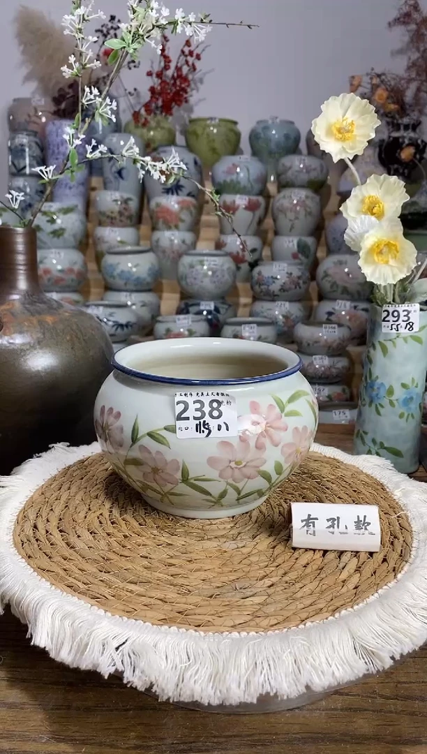 景德镇瓷韵手绘陶瓷花盆  238  手工制品 完美主义者慎拍