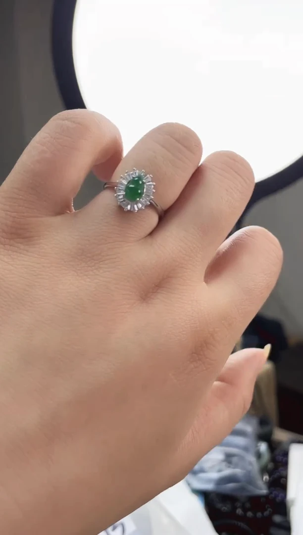 翡翠戒指银S925镶嵌葫芦戒指