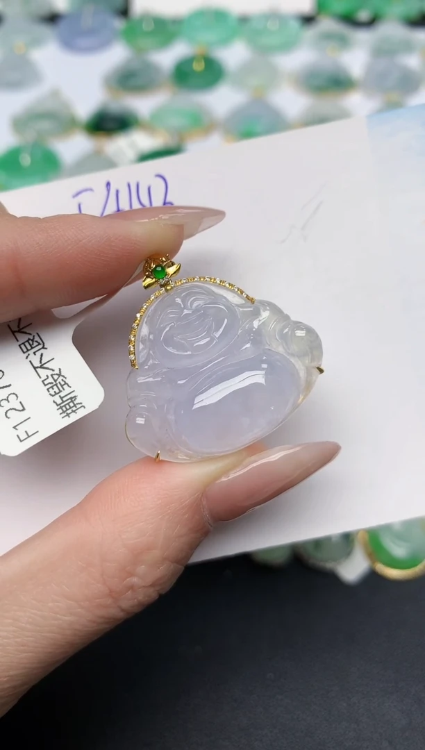 颈饰18K金镶嵌翡翠天然缅甸A货翡翠百元以上9元证书费自理