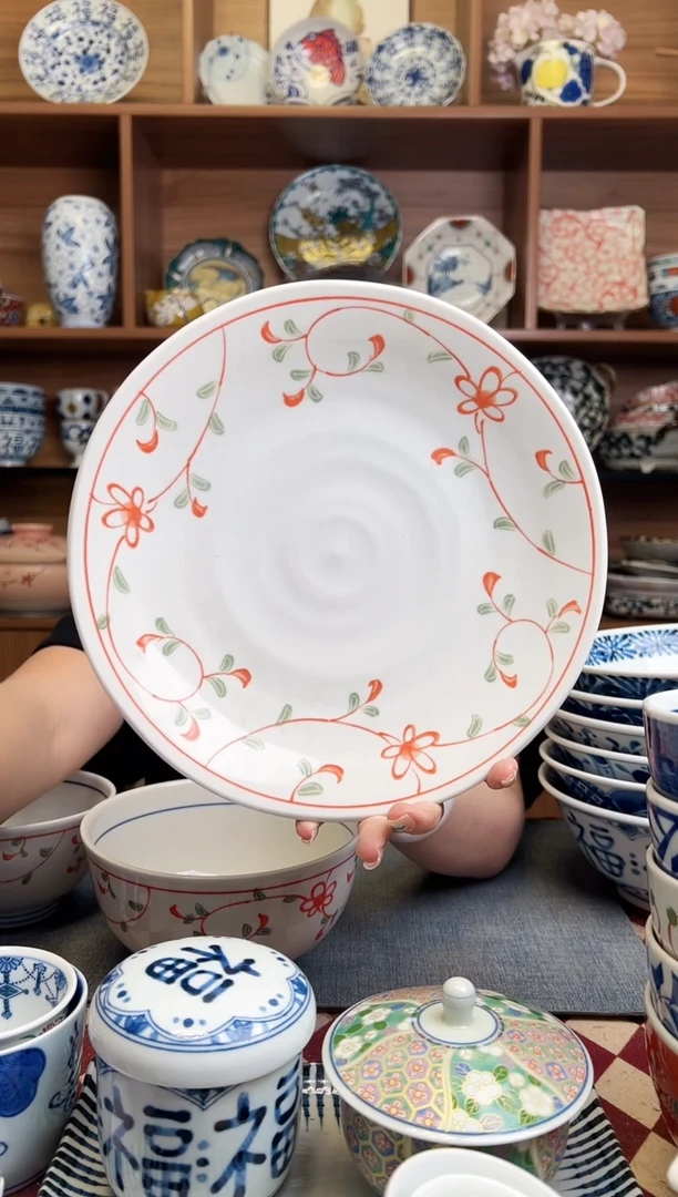 瓷片花赤绘23cm大盘