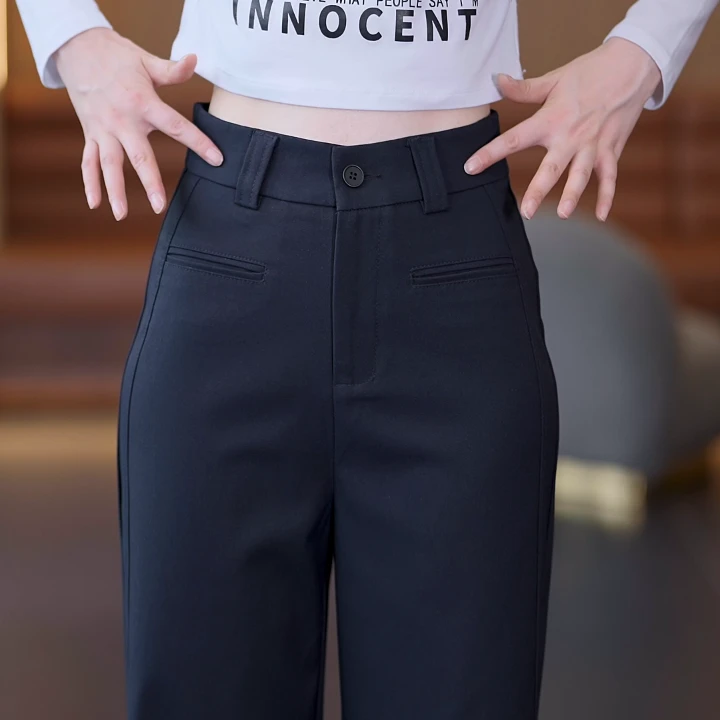 藏青色直筒西装裤女2025秋季新款大码显瘦休闲裤小个子窄版阔腿裤