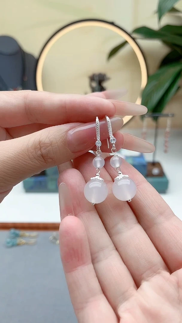 未镶嵌耳饰玛瑙/玉髓00白色2颗