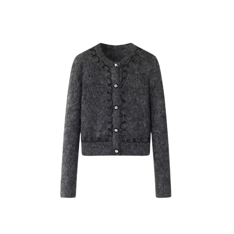 VAZSLVE/原创设计 新款钉珠装饰百搭显瘦毛绒针织衫开衫女ks213