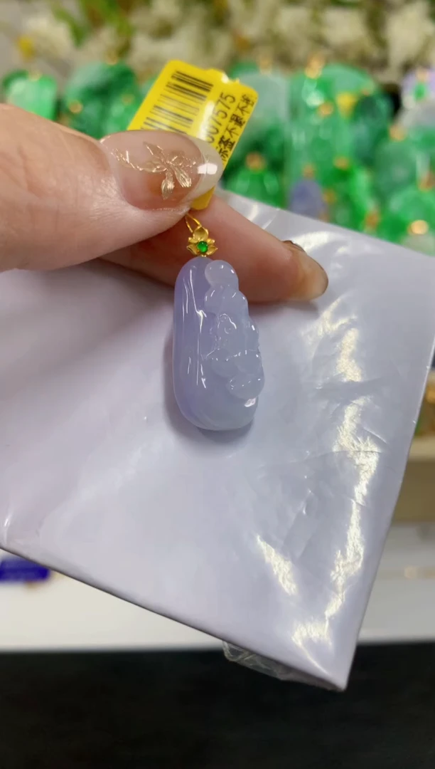 吊坠(不含链)18K金镶嵌翡翠挂件