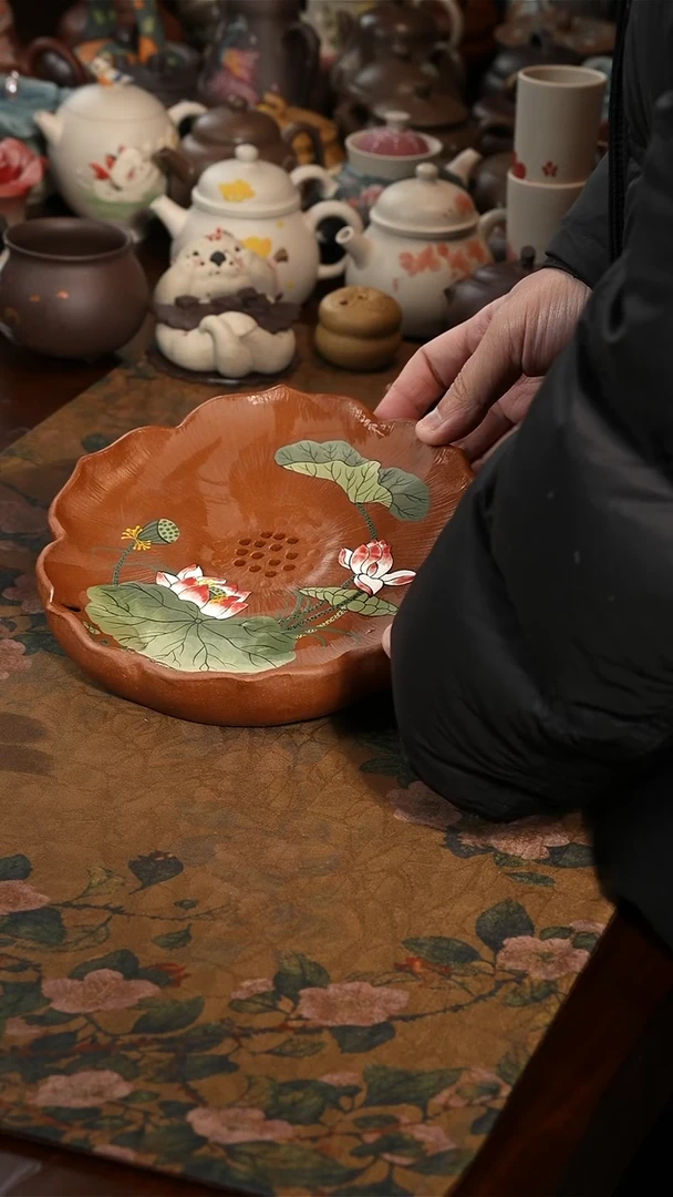 茶壶紫砂降坡红荷湿泡