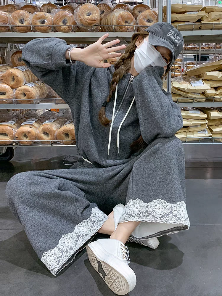 慵懒风加厚休闲连帽套装8890
