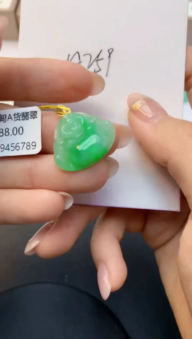颈饰18K金镶嵌翡翠天然A货缅甸翡翠百元以上9元证书费自理