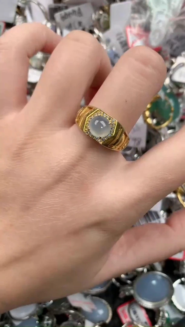 银S925镶嵌戒指翡翠666              8