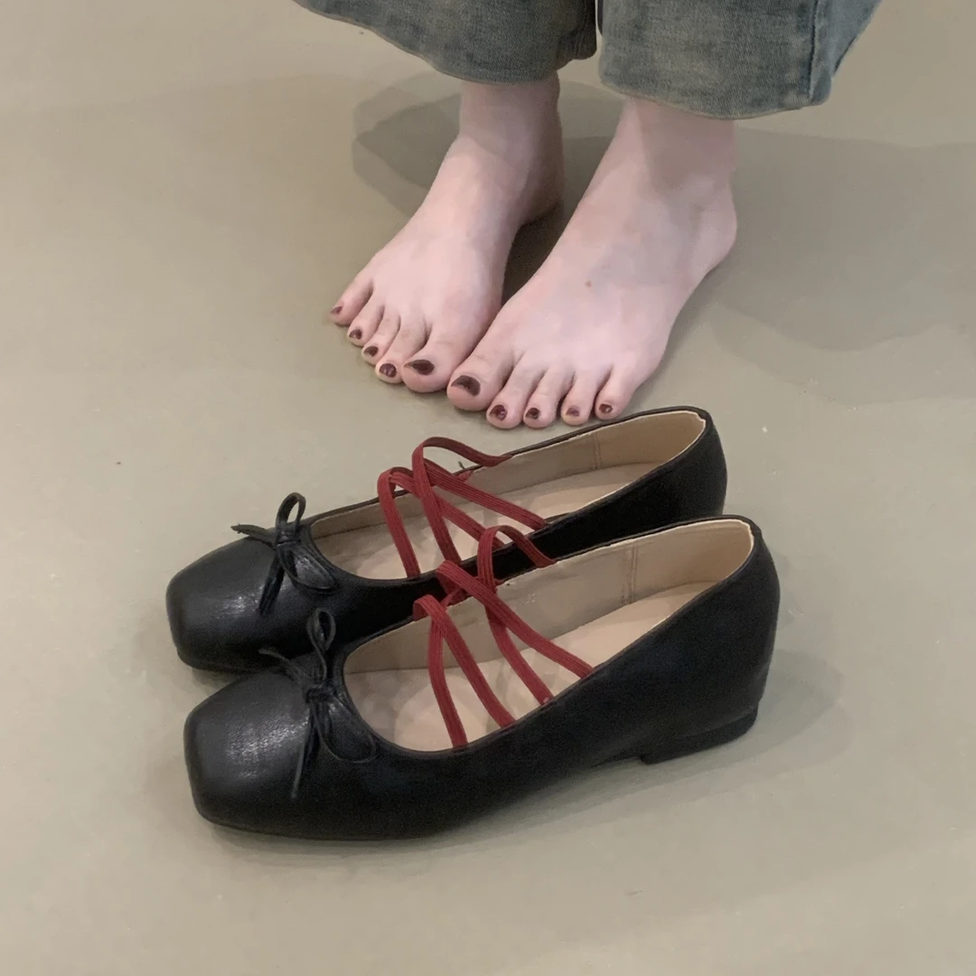 WW-B904复古交叉绑带单鞋女2025年秋新款法式气质方头玛丽珍鞋