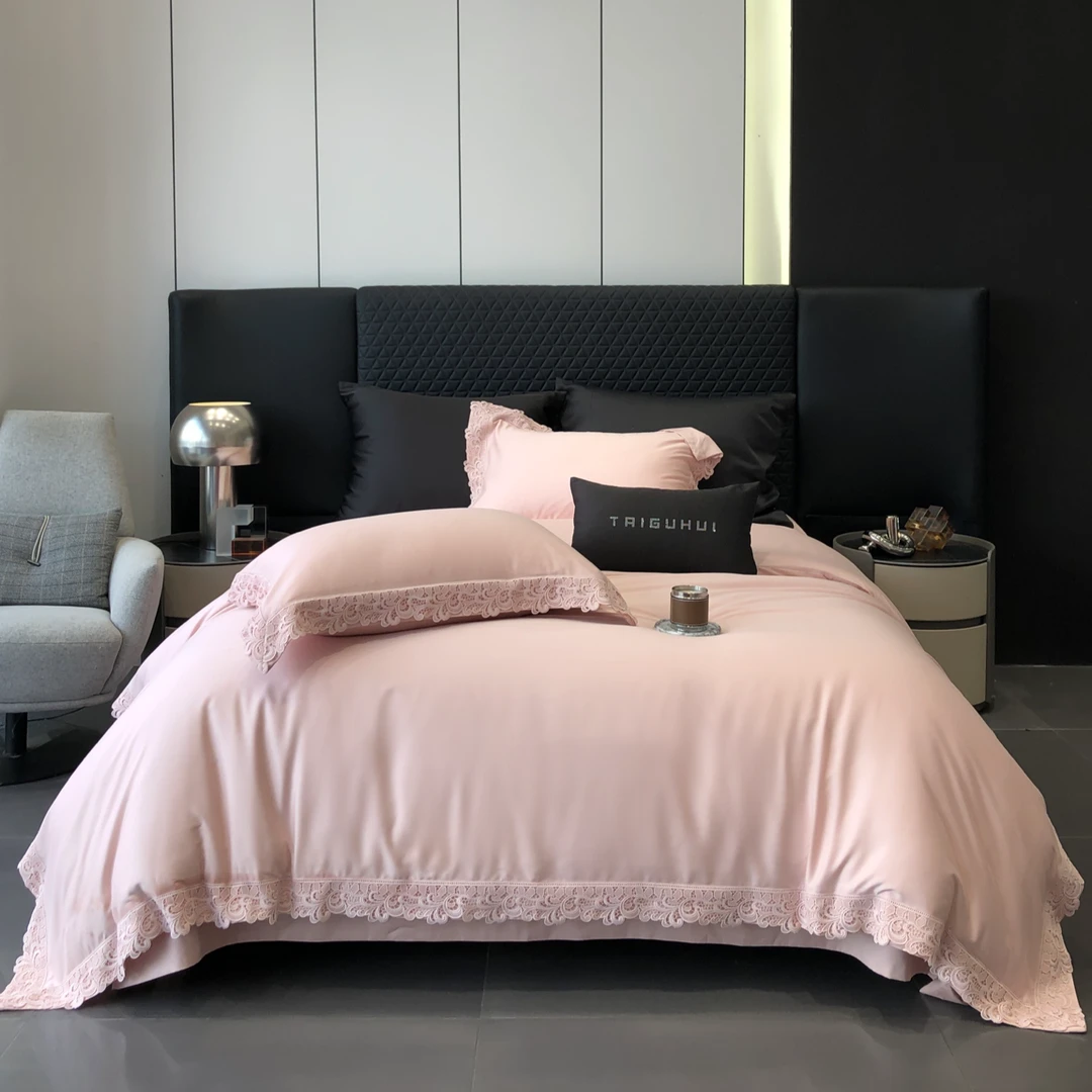 美如梦丨巴黎晨曦 新品天丝棉磨毛四件套镂空水溶花边纯色床品