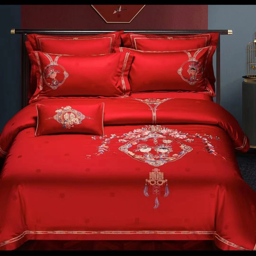 贡缎提花婚庆四件套湘苏坊青梅竹马