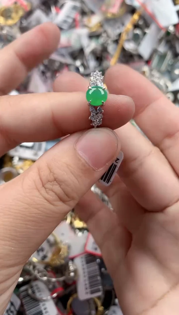 银S925镶嵌戒指翡翠999   9