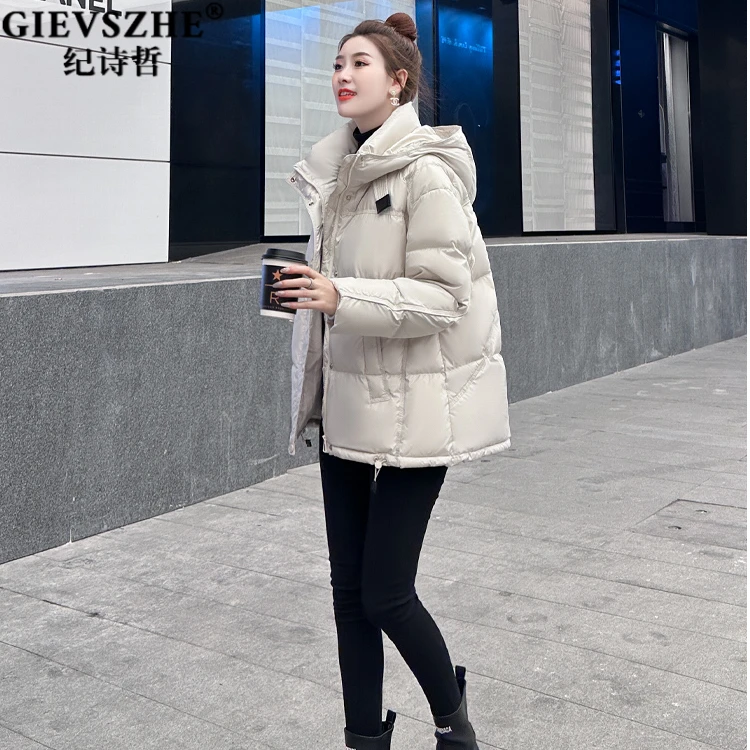 纪诗哲韩版白色羽绒服女2025冬新款小个子宽松加厚90白鸭绒外套女