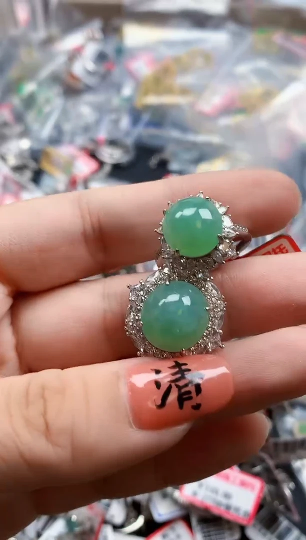 银S925镶嵌戒指翡翠天然A货缅甸翡翠