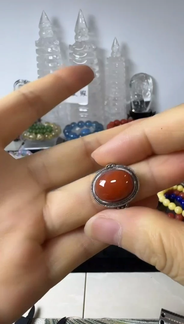合金南红玛瑙戒指10矿坑