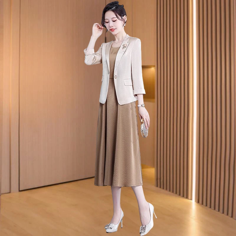 拉夏贝尔小香风西装套装连衣裙女2025新款爆款长辈结婚礼服两件套